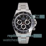 Luxury Clone Iced Out Rolex Daytona 7750 Black Dial 904L Steel Diamond Watch 40mm 